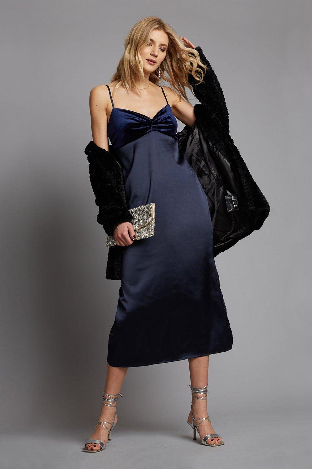 midnight blue slip dress