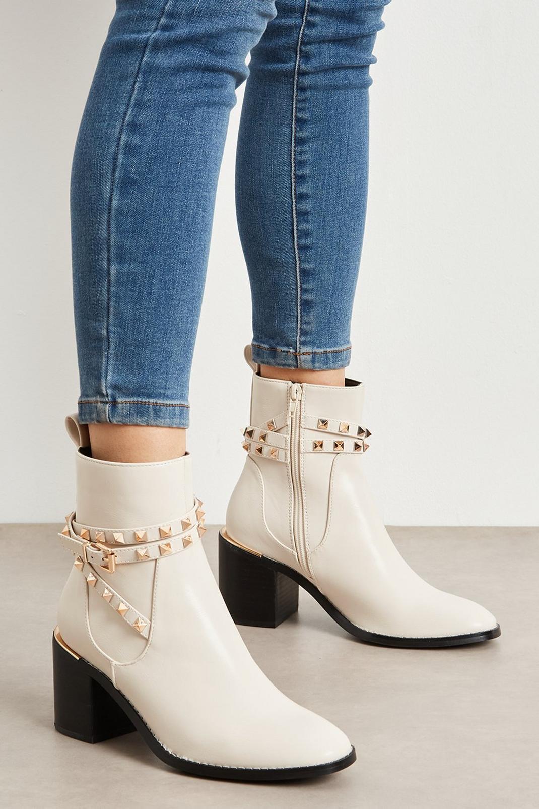 Ecru Faith: Saffa Studded Strap Ankle Boot image number 1