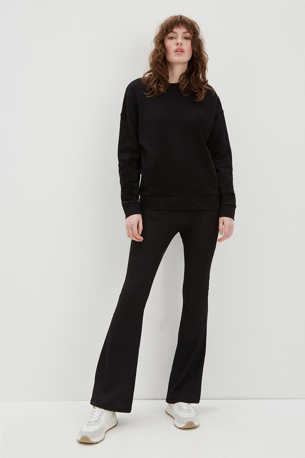 105 Black Textured Flare Trousers image number 2