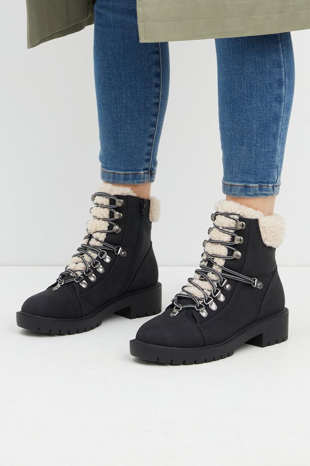 Black Magical Faux Fur Cuff Hiker Boots image number 1