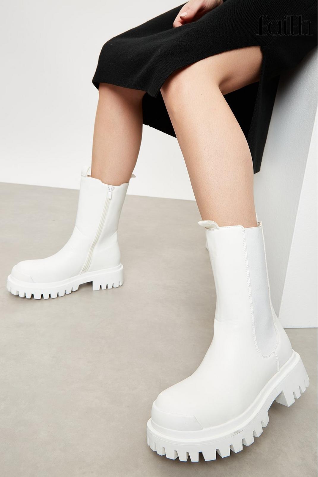 White Faith: Alina Cleat Calf Boots image number 1
