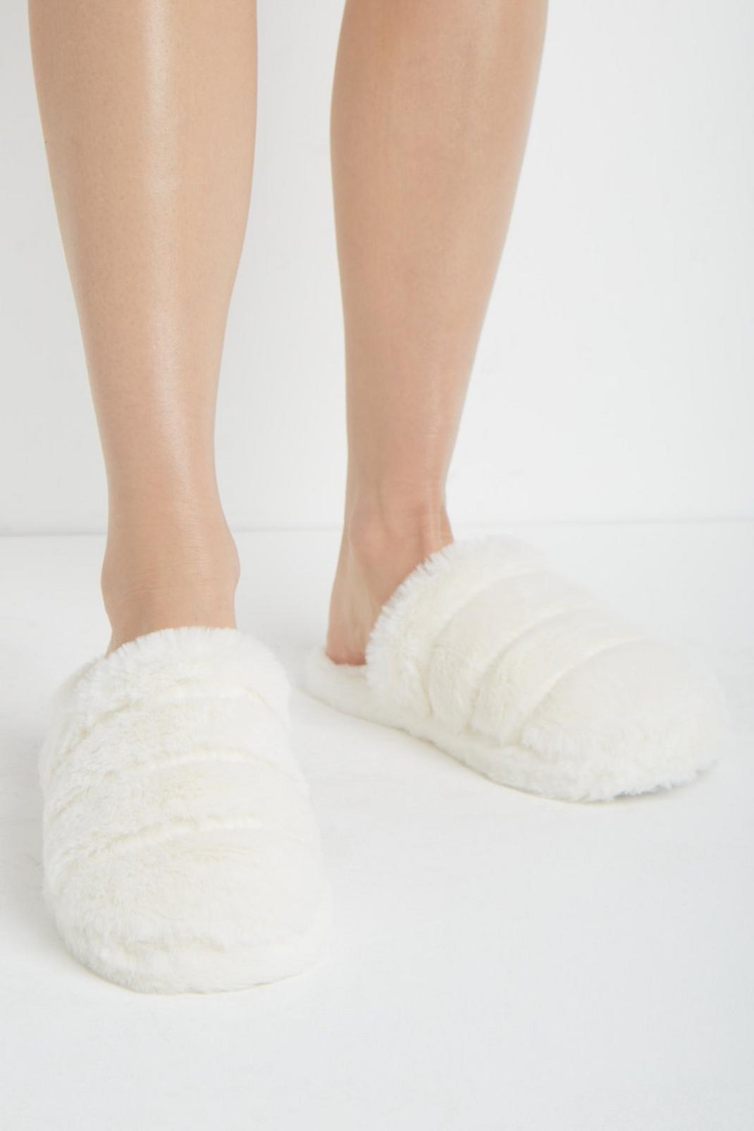 Cream Harbour Faux Fur Slippers image number 1