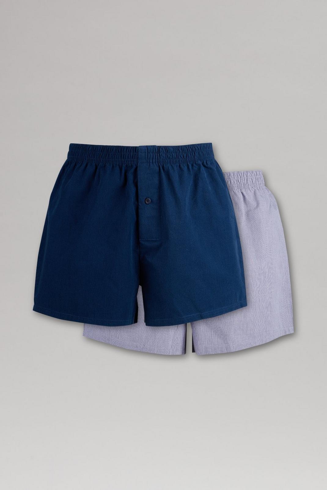 2 Pack Woven Blue Semi Plain Boxers image number 1