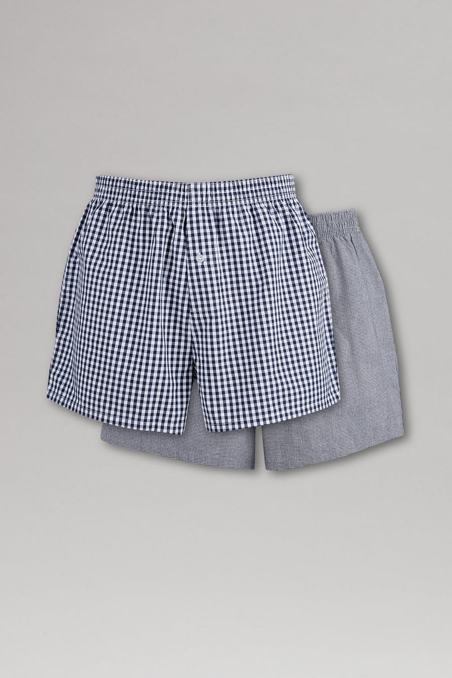 2  Pack Woven Navy Gingham Boxers