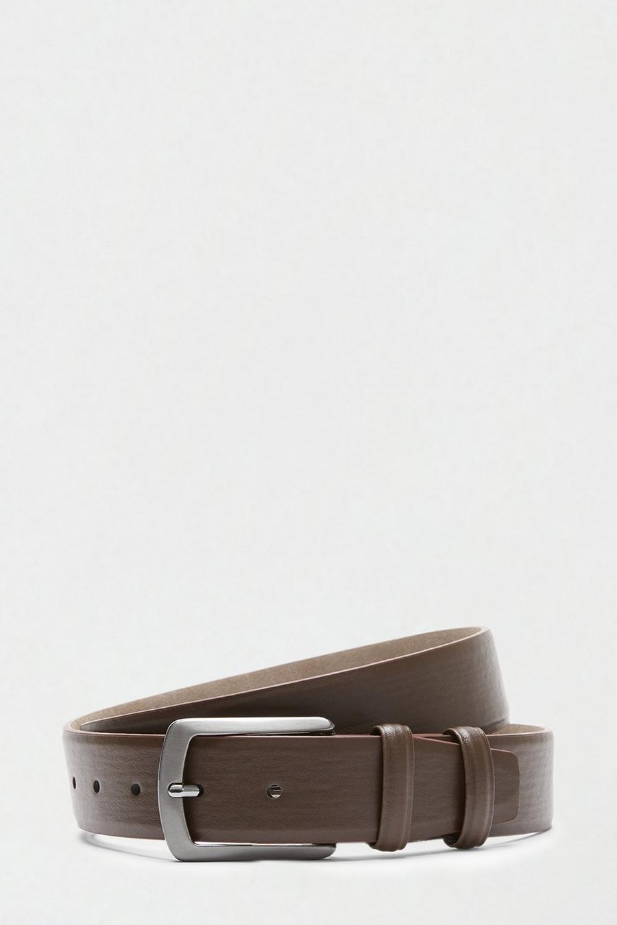 Brown Leather Belt With Silver Buckle