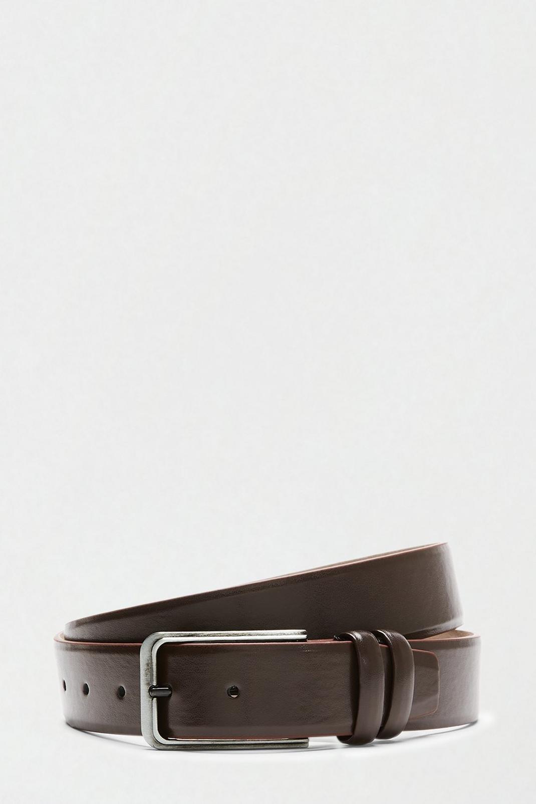 109 Dark Brown Leather Belt With Silver Buckle image number 1