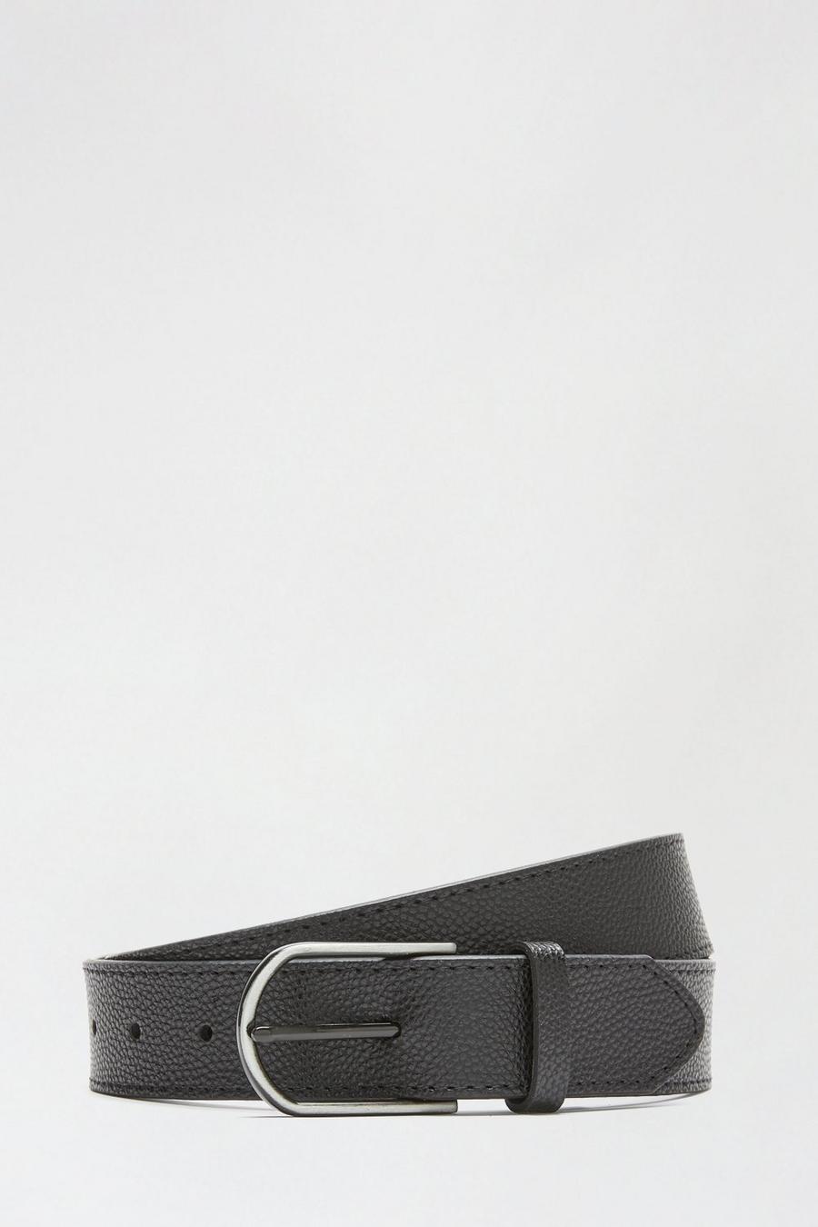 Black Textured Strap Round Buckle Belt