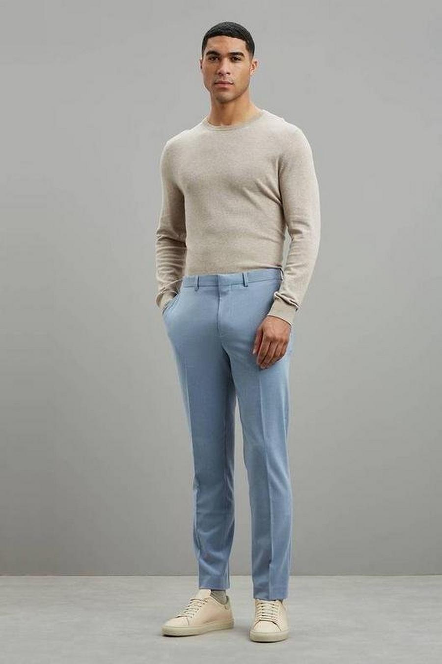 Blue Basketweave Slim Fit Suit Trouser