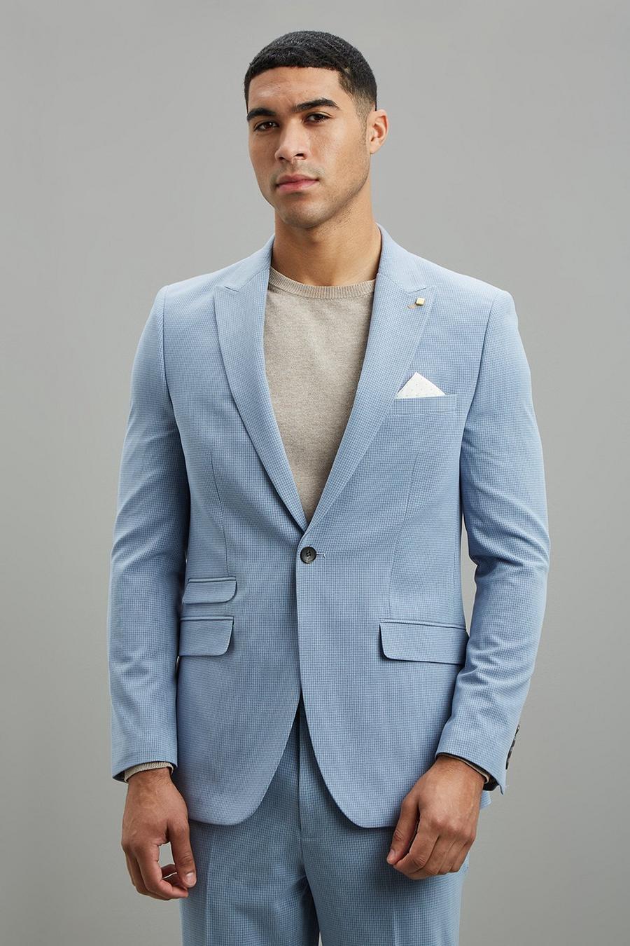 Blue Basketweave Slim Two-Piece Suit