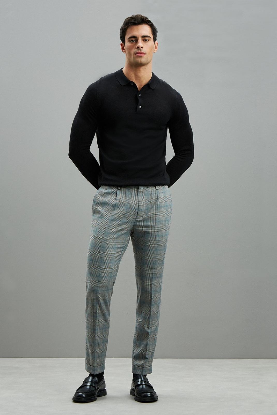 106 Skinny Aqua Bold Check Suit Trouser image number 1