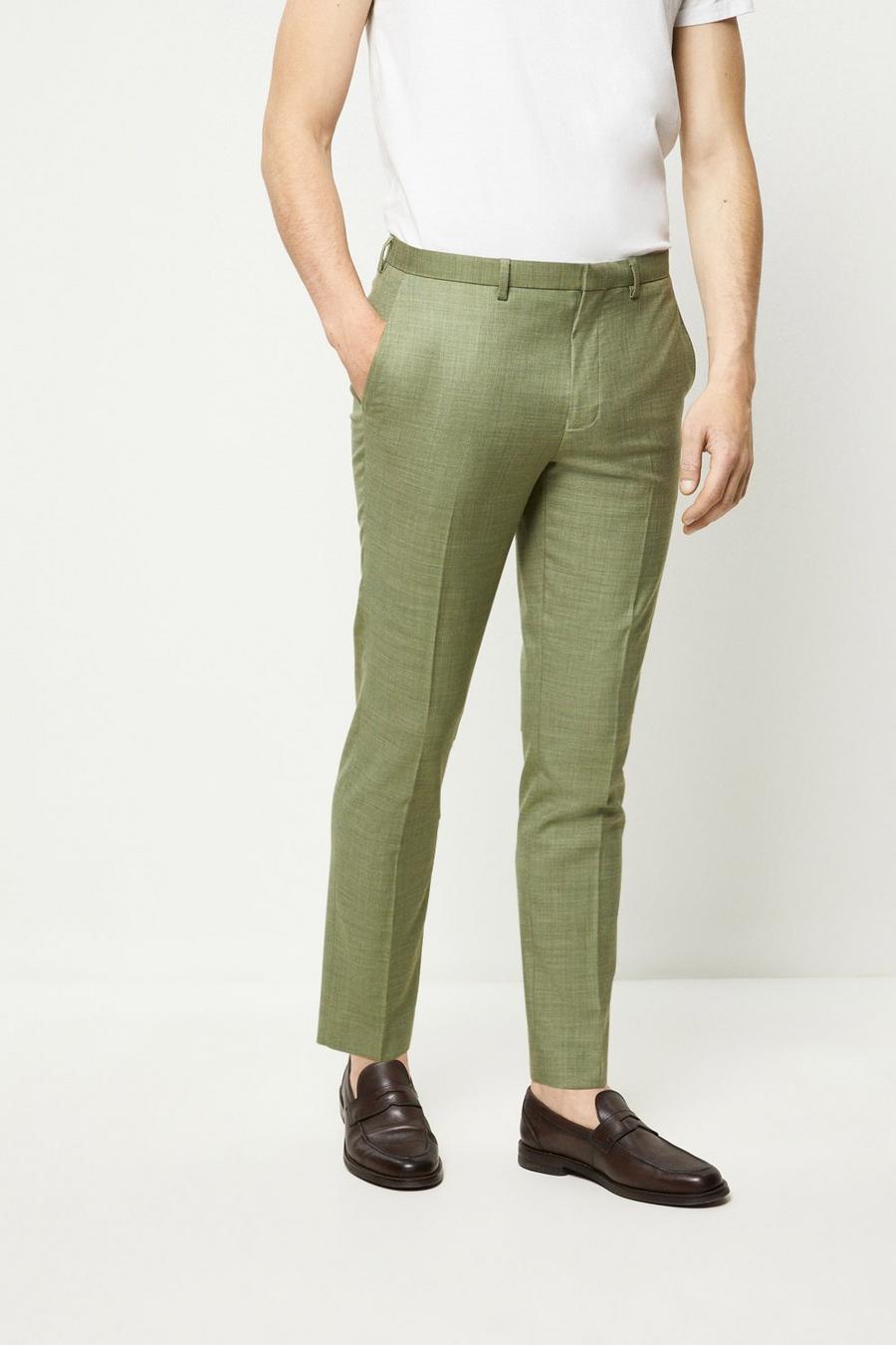 Skinny Fit Green Sharkskin Trouser