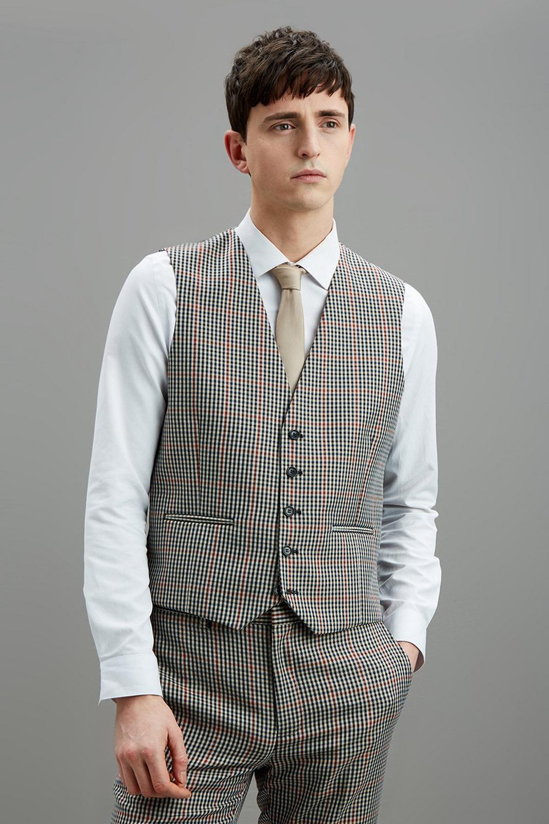 106 Skinny Multi House Check Suit Waistcoat image number 1