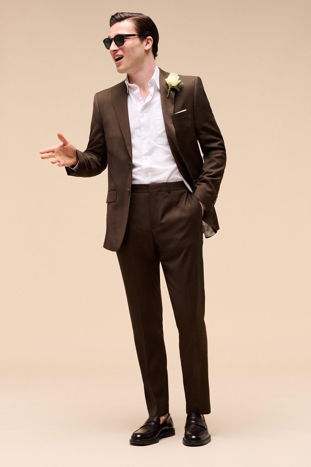 Slim Brown Texture Two-Piece Suit image number 1