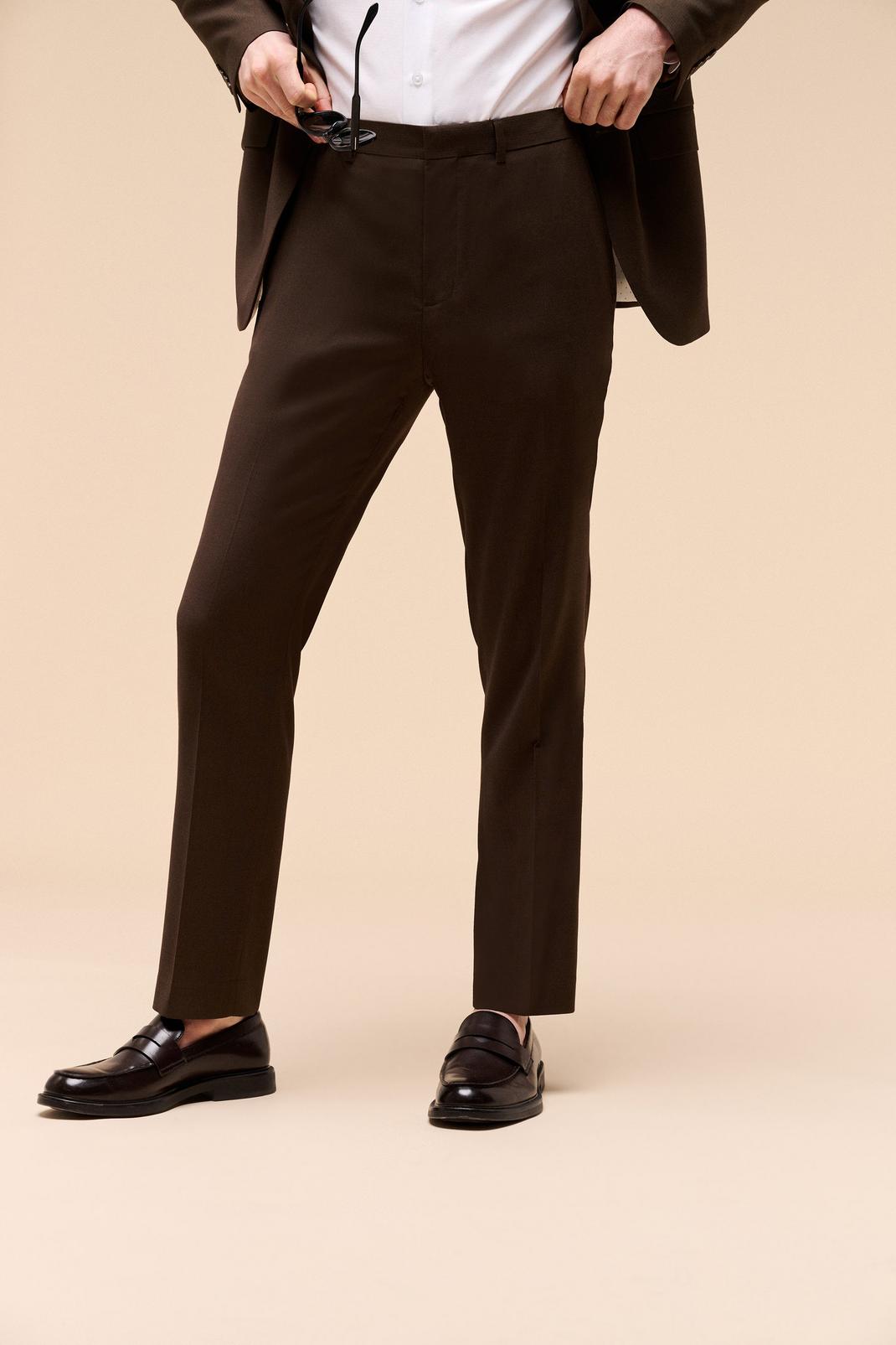 Blue Slim Brown Texture Suit Trouser image number 1