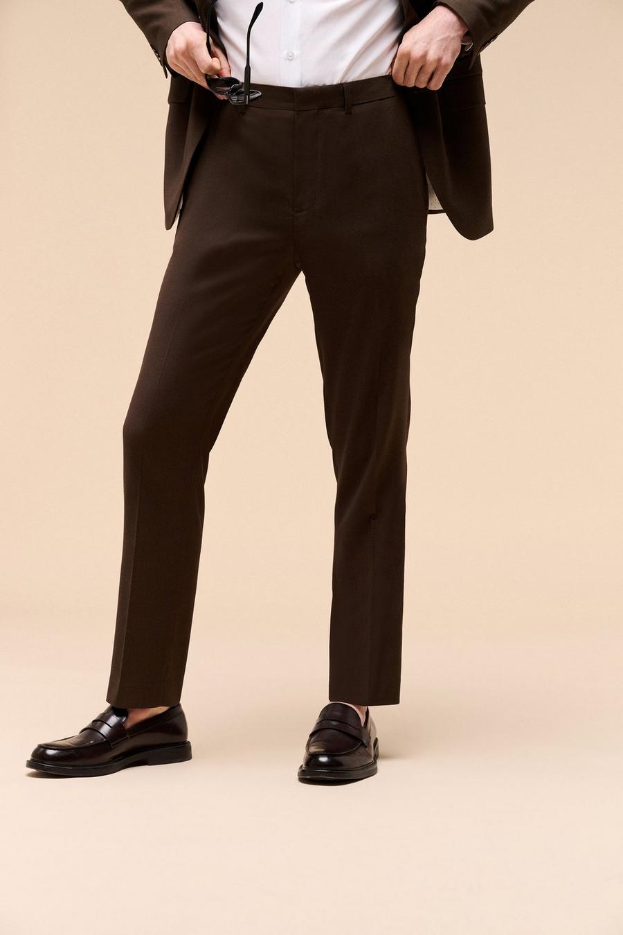 Slim Fit Brown Texture Suit Trousers