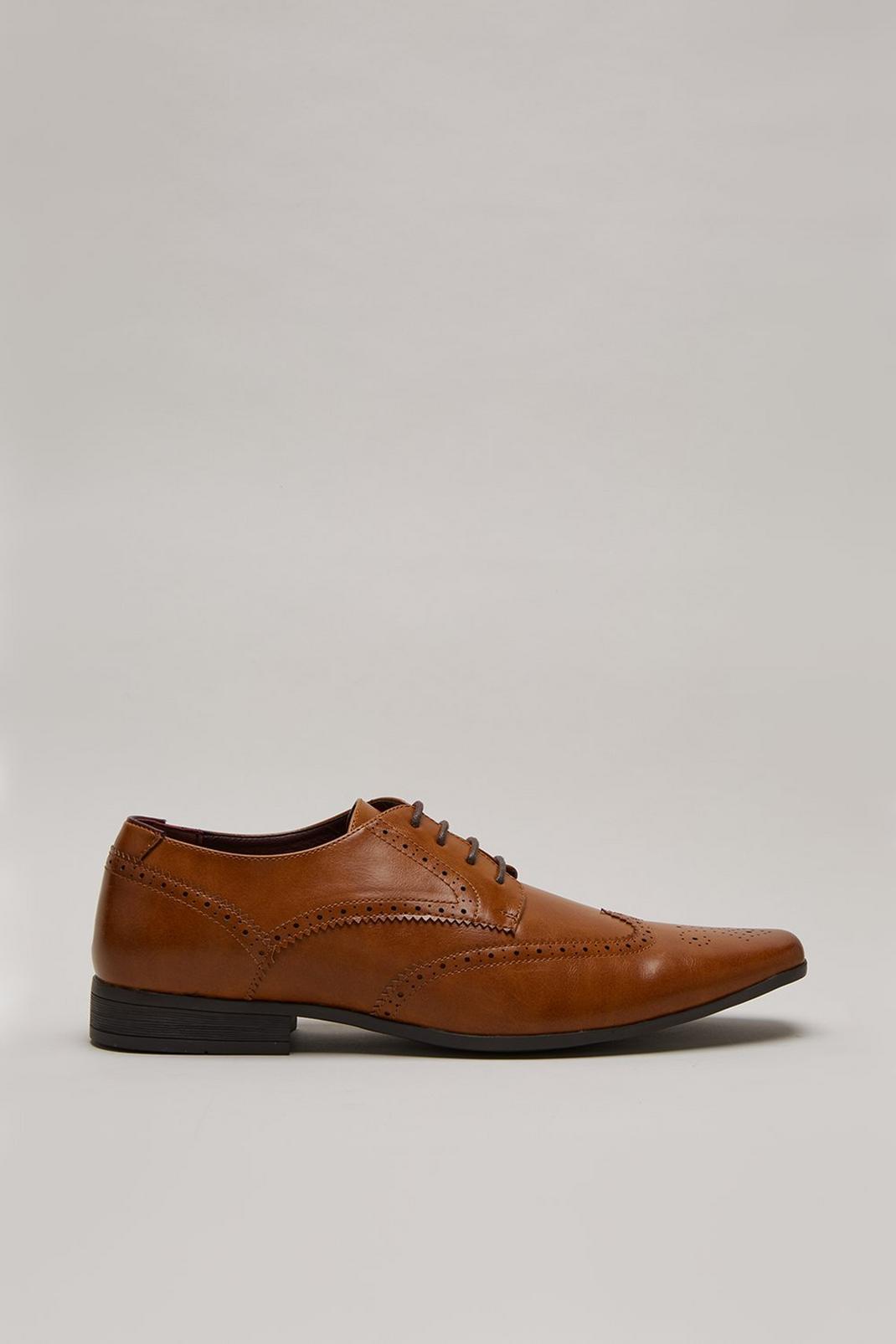 166 Brown Leather Look Brogue Shoes image number 1