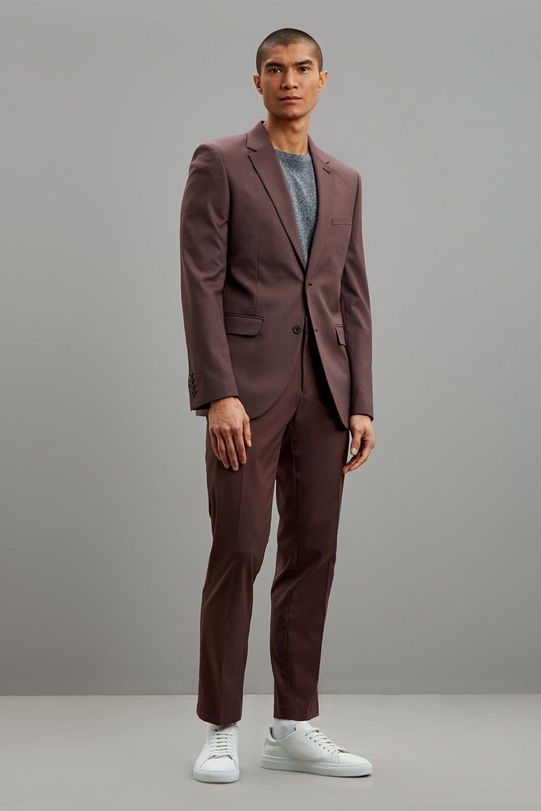 Slim Fit Brown  Suit Trousers image number 1