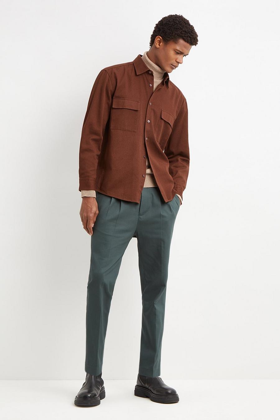 Regular Fit Khaki Pleated Suit Trousers