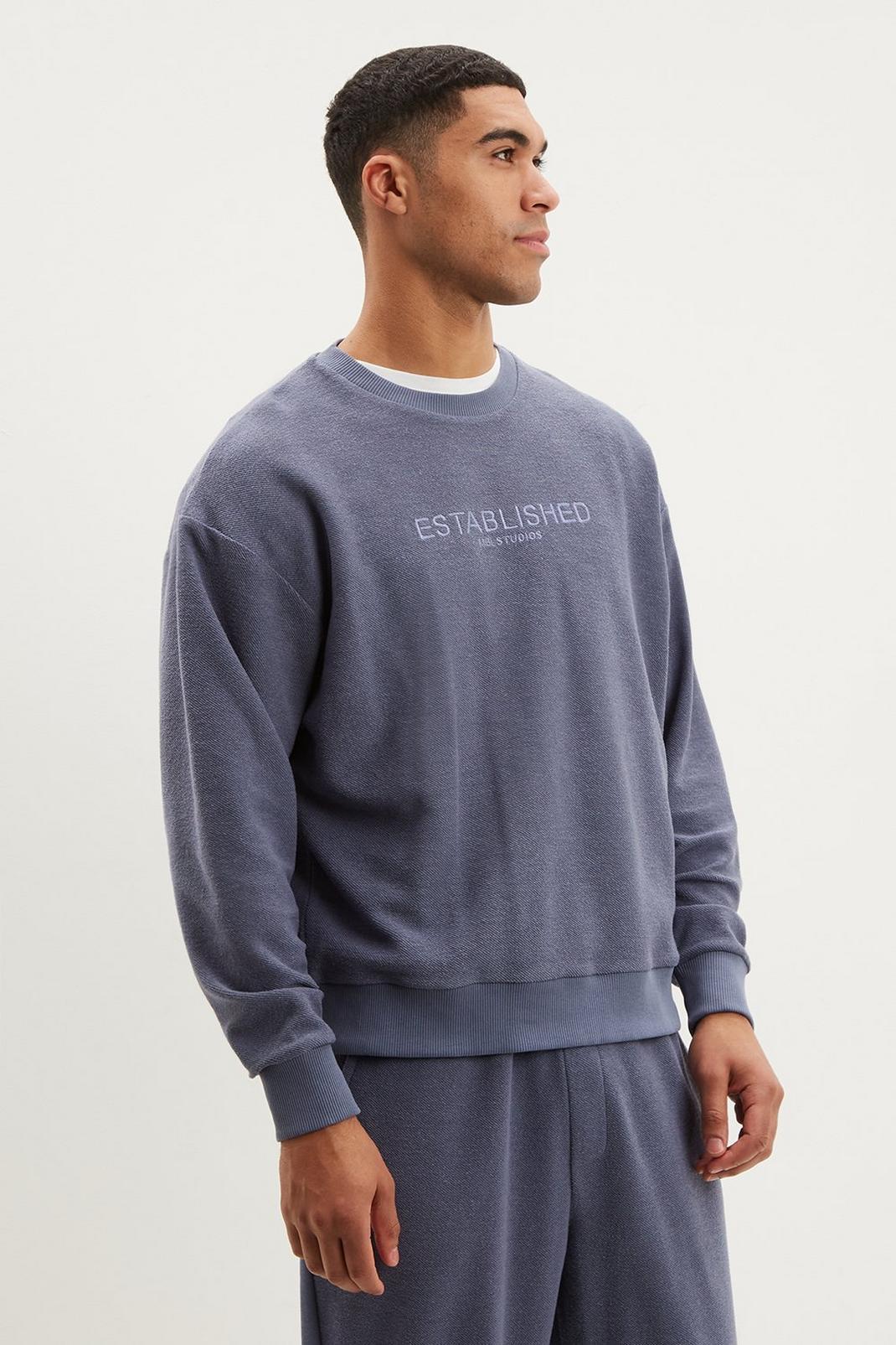 Denim-blue Relaxed Fit Reverse Loopback Sweatshirt image number 1