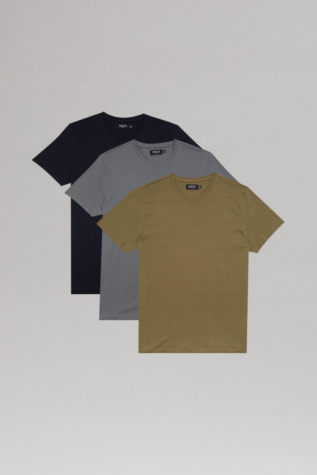 3 Pack Regular Fit Navy Steel And Khaki T-Shirt image number 1
