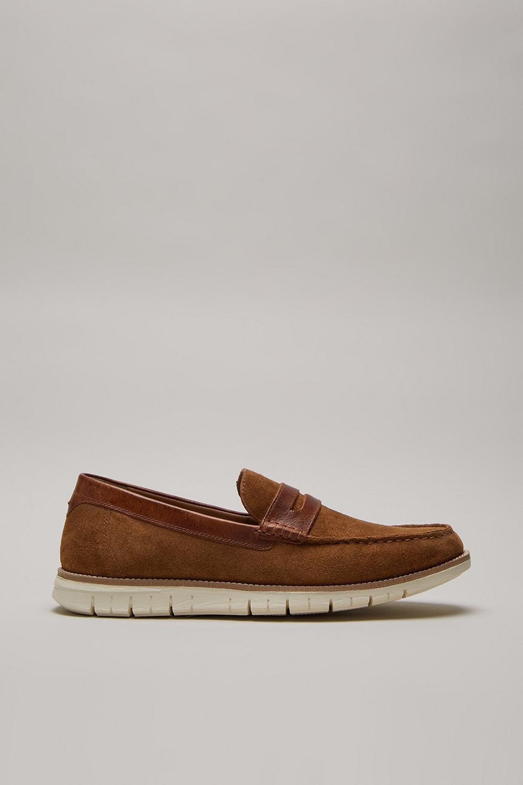 Brown Suede Loafers With Sole Detail image number 1