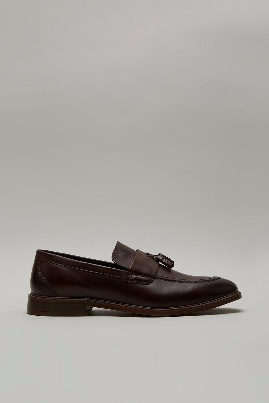 Brown Smart Leather Slip On Loafers image number 1