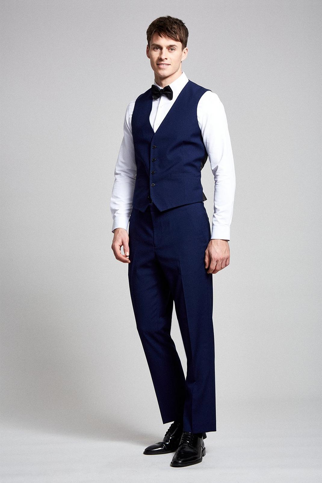148 Navy Stretch Tailored Fit Tuxedo Waistcoat image number 2