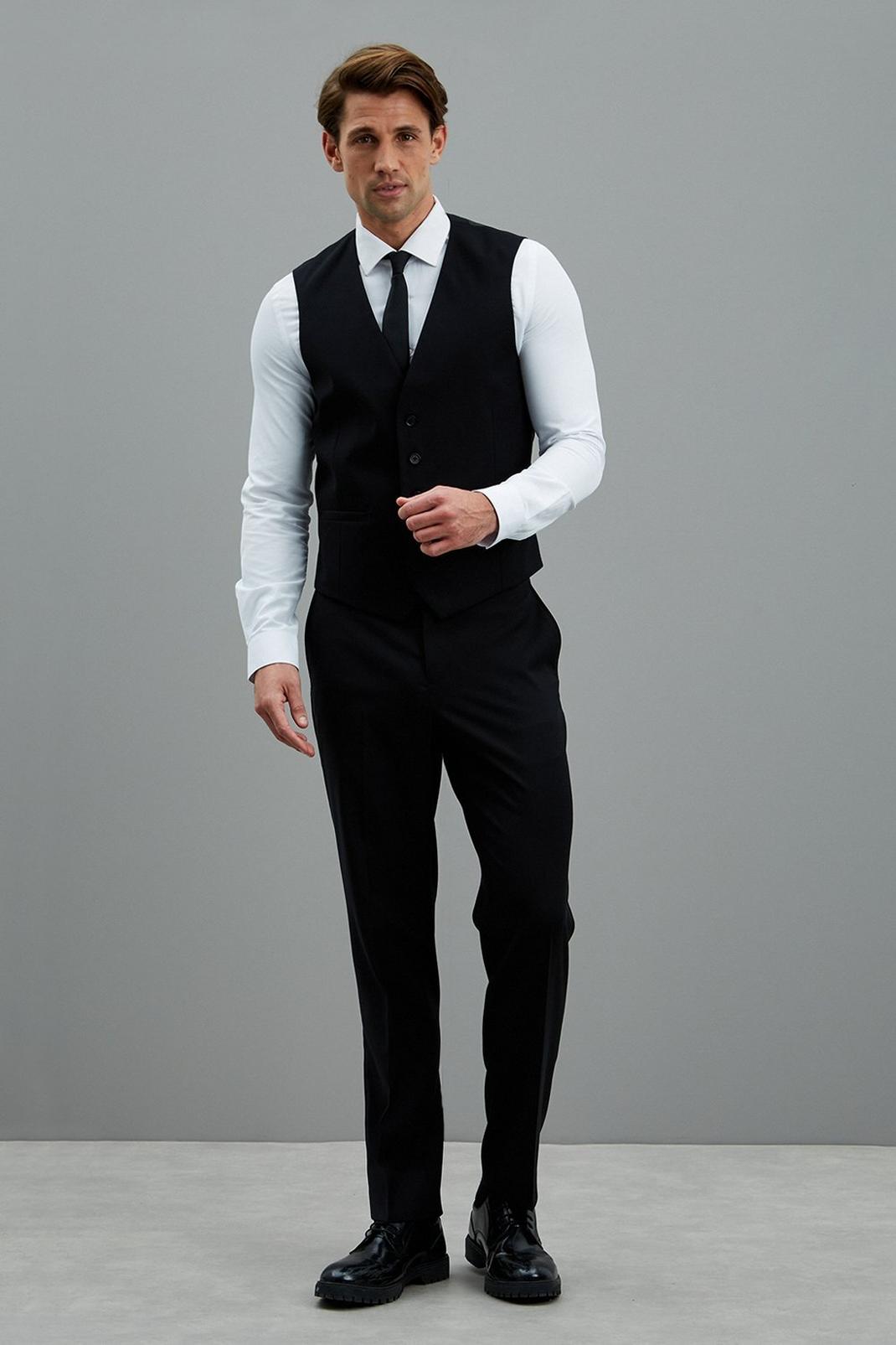 105 Black Stretch Tailored Tuxedo Waistcoat image number 2