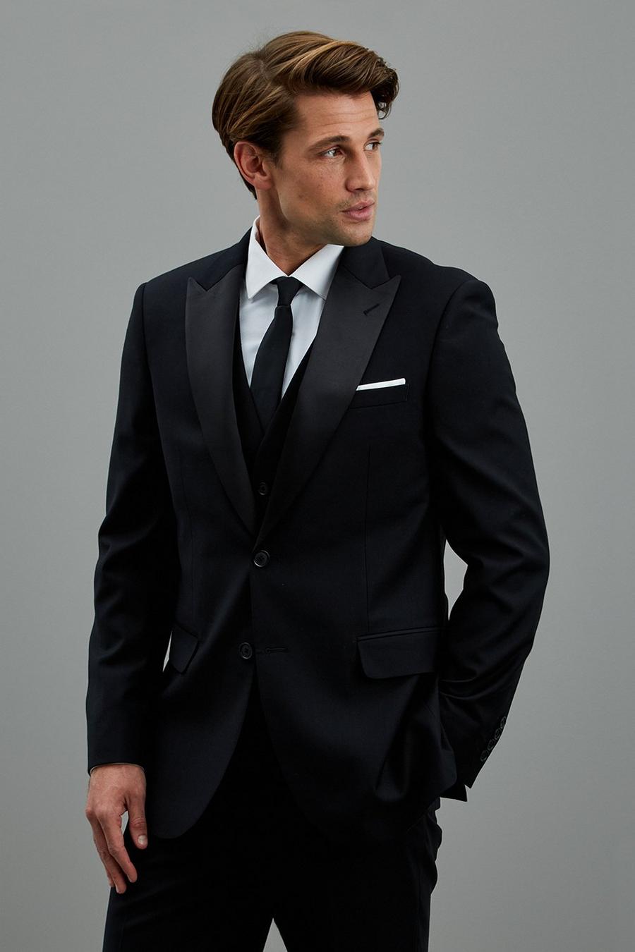 Black Stretch Tailored Tuxedo Two-Piece Suit