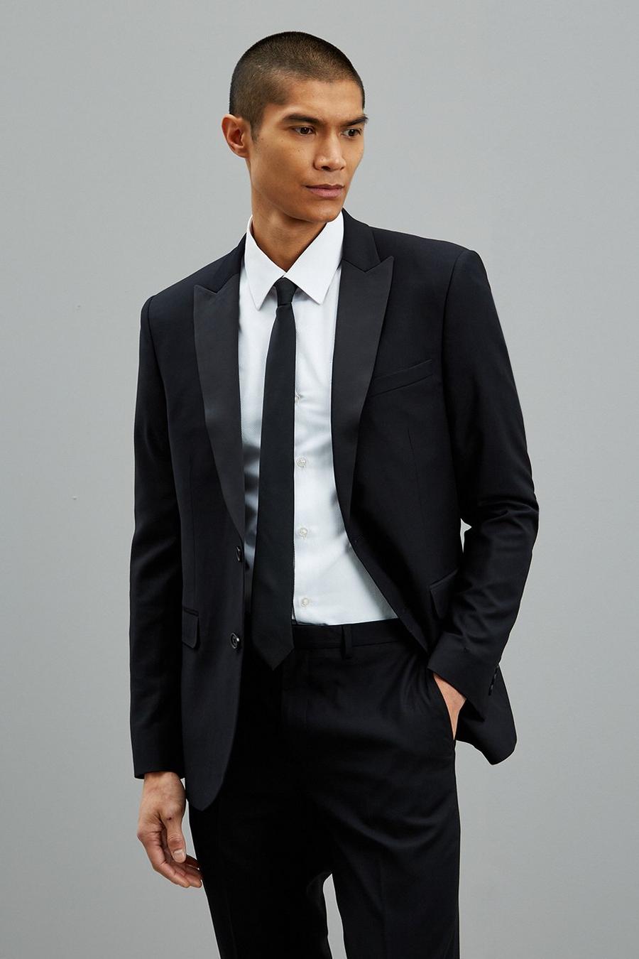 Black Stretch Skinny Tuxedo Suit Jacket