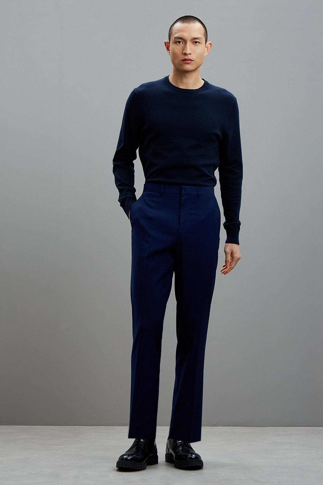 148 Navy Stretch Tailored Tuxedo Trouser image number 1