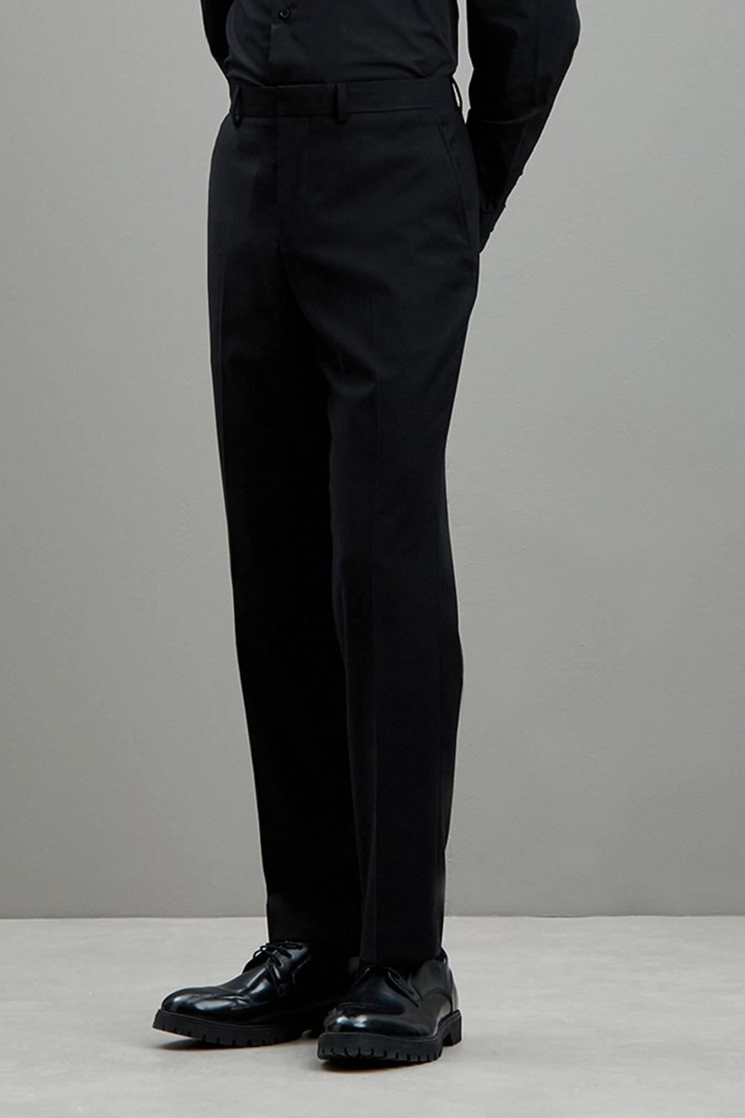 Tailored Fit Black Stretch Tuxedo Suit Trouser image number 1