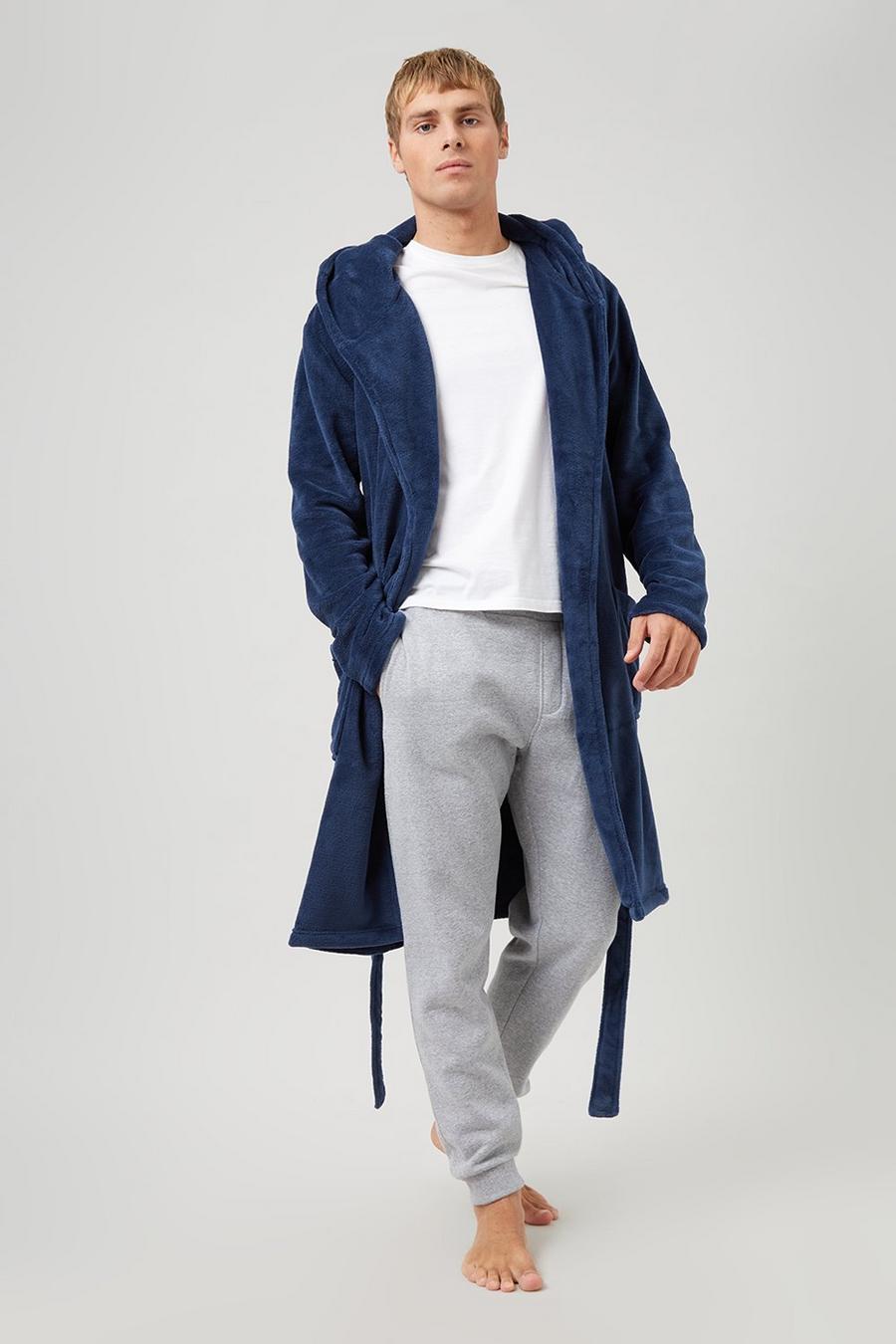 Hooded Long Length Dressing Gown Navy