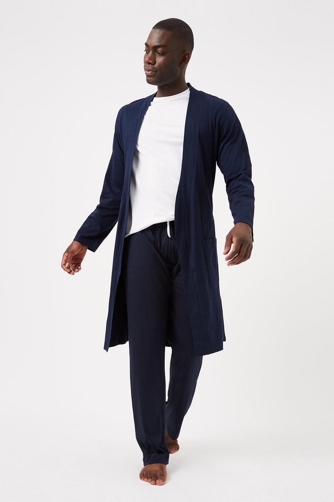148 Men's Jersey Dressing Gown Navy image number 1