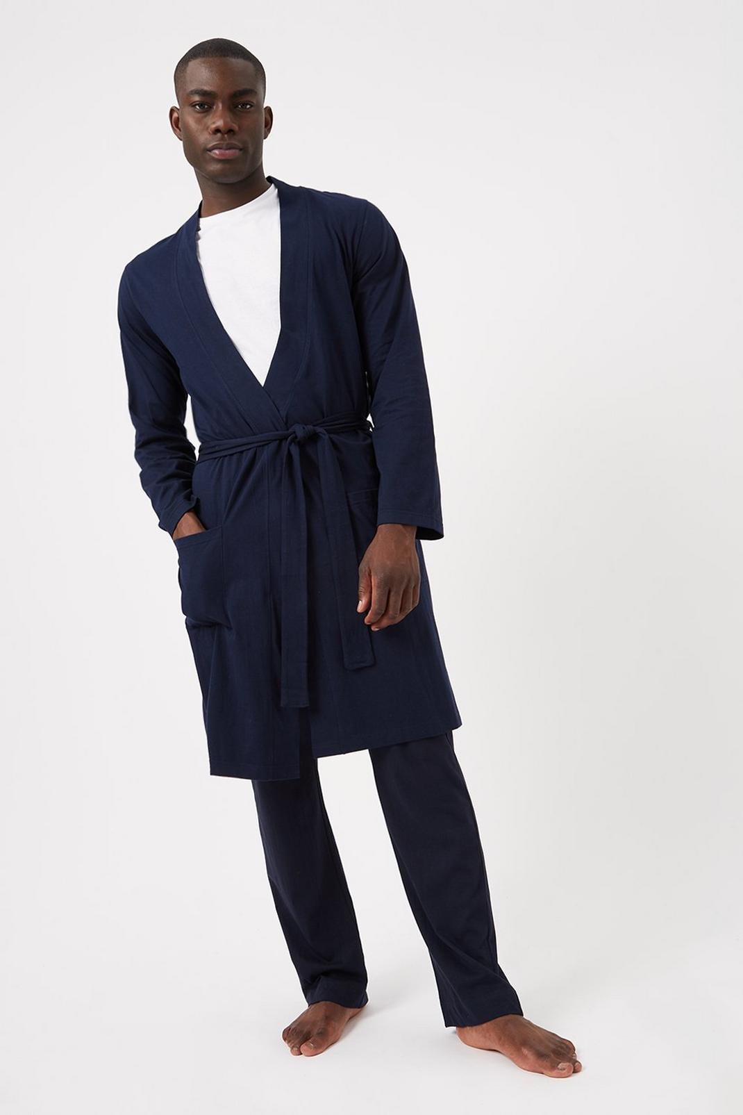 148 Men's Jersey Dressing Gown Navy image number 2