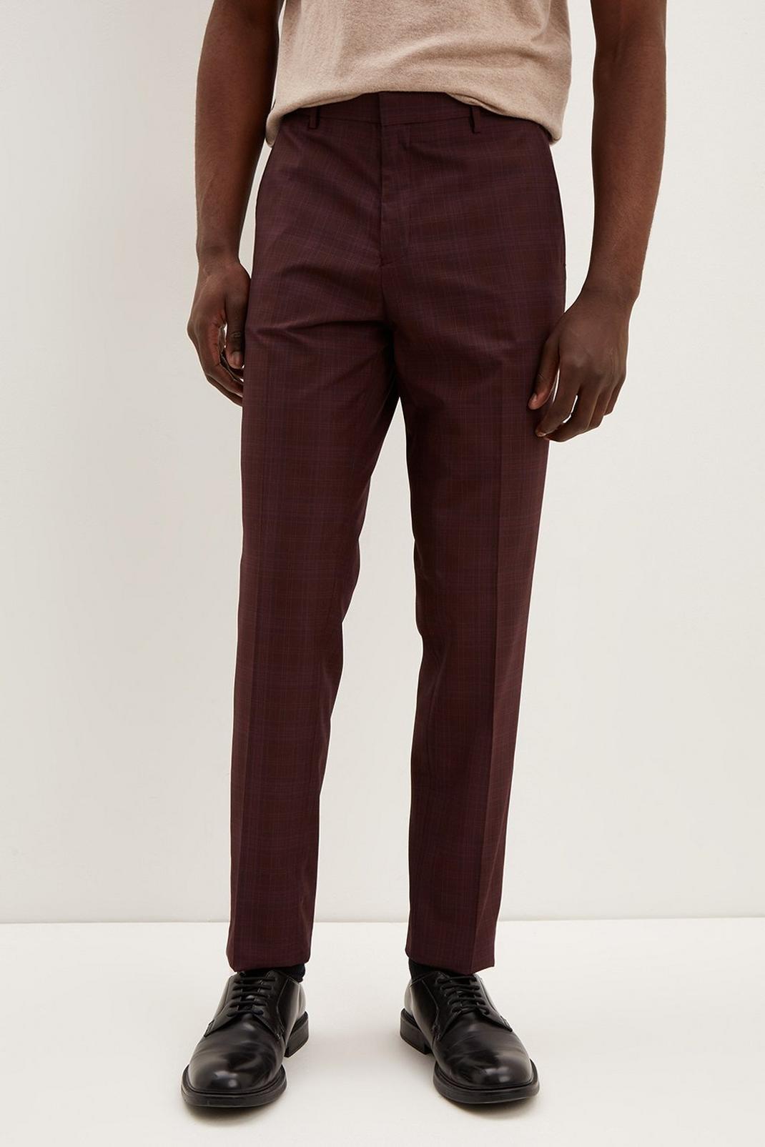 Slim Burgundy Check Trousers image number 1