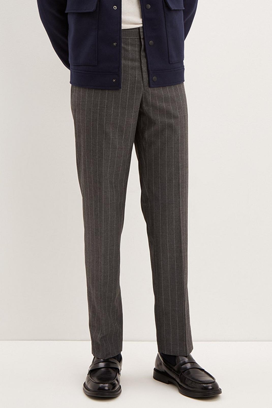 Slim Grey Chalk Stripe Trousers image number 1