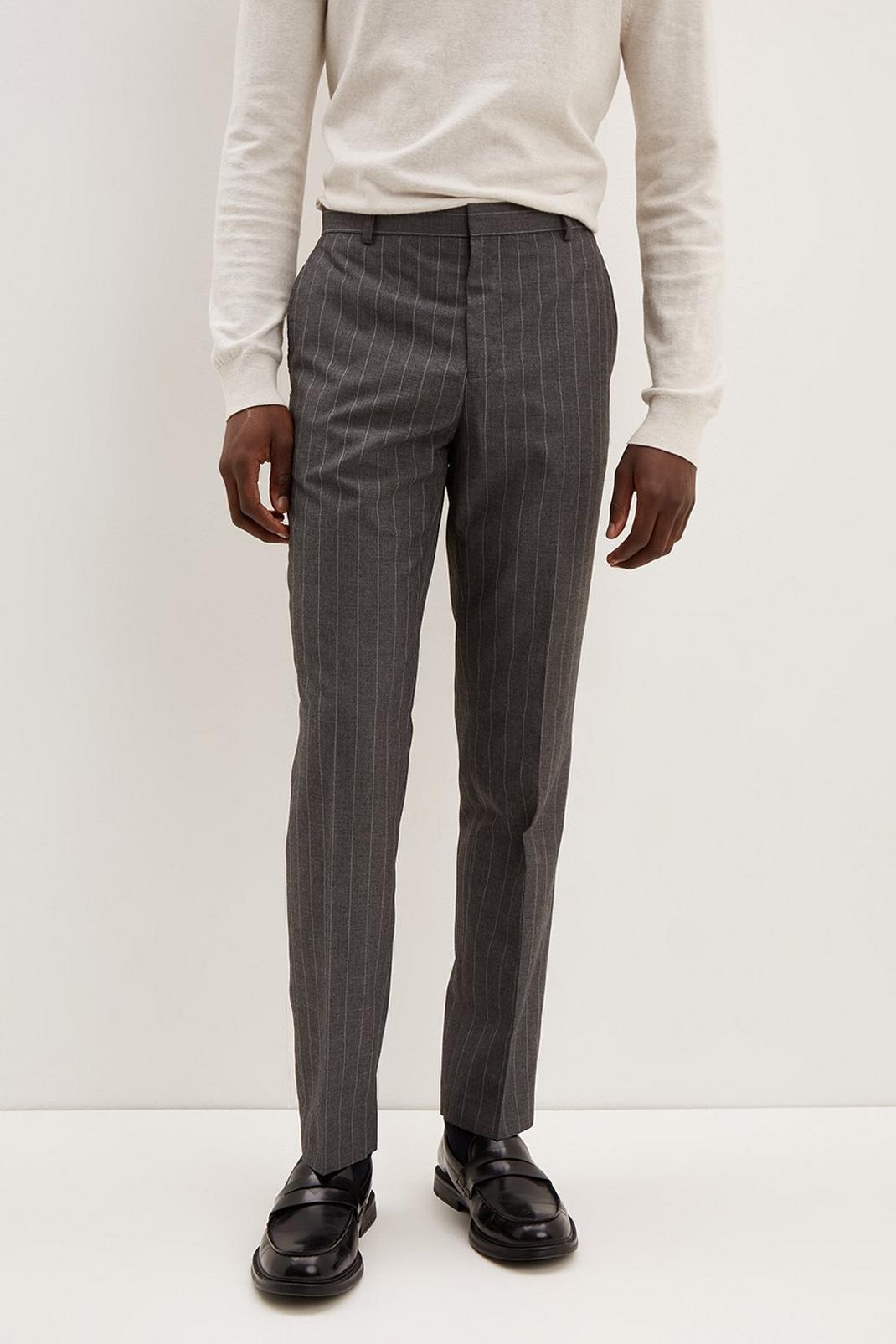 131 Slim Fit Grey Chalk Stripe Trouser image number 2