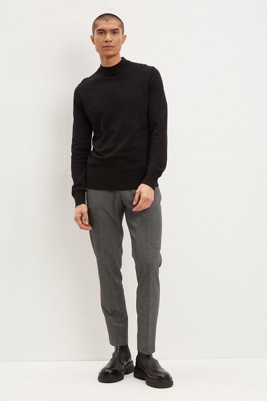 Tapered Charcoal Texture Pleat Trousers