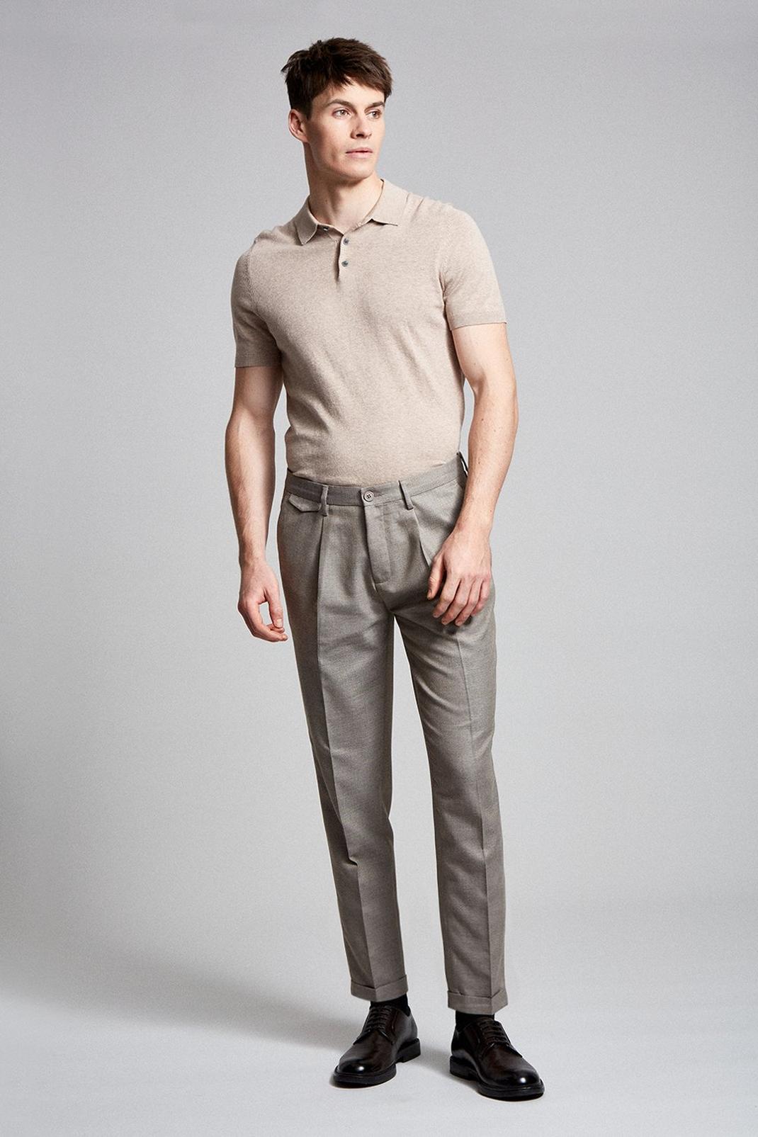 996 Tapered Oatmeal Texture Pleat Trouser image number 2