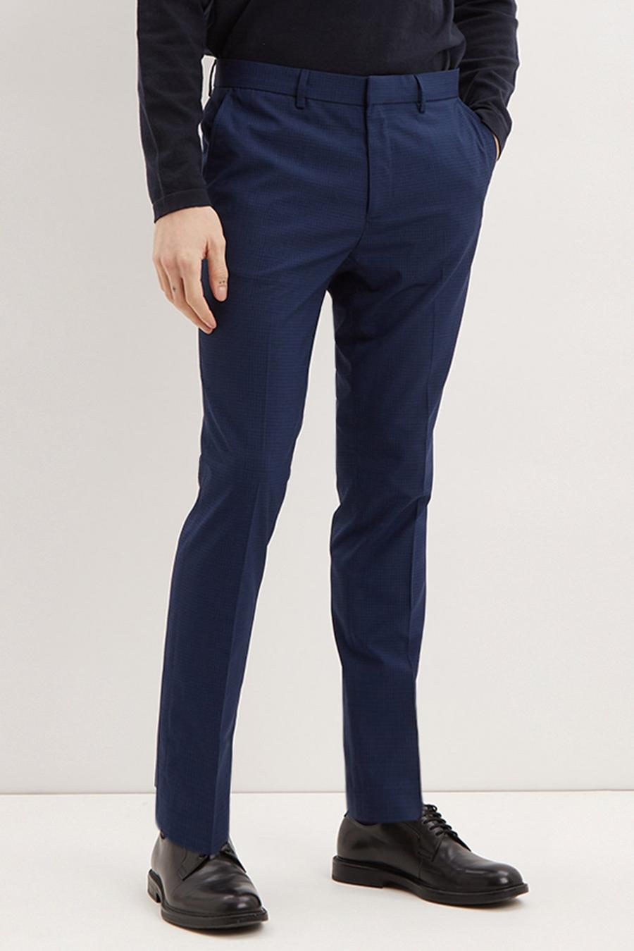 Slim Fit Blue Texture Smart Trousers