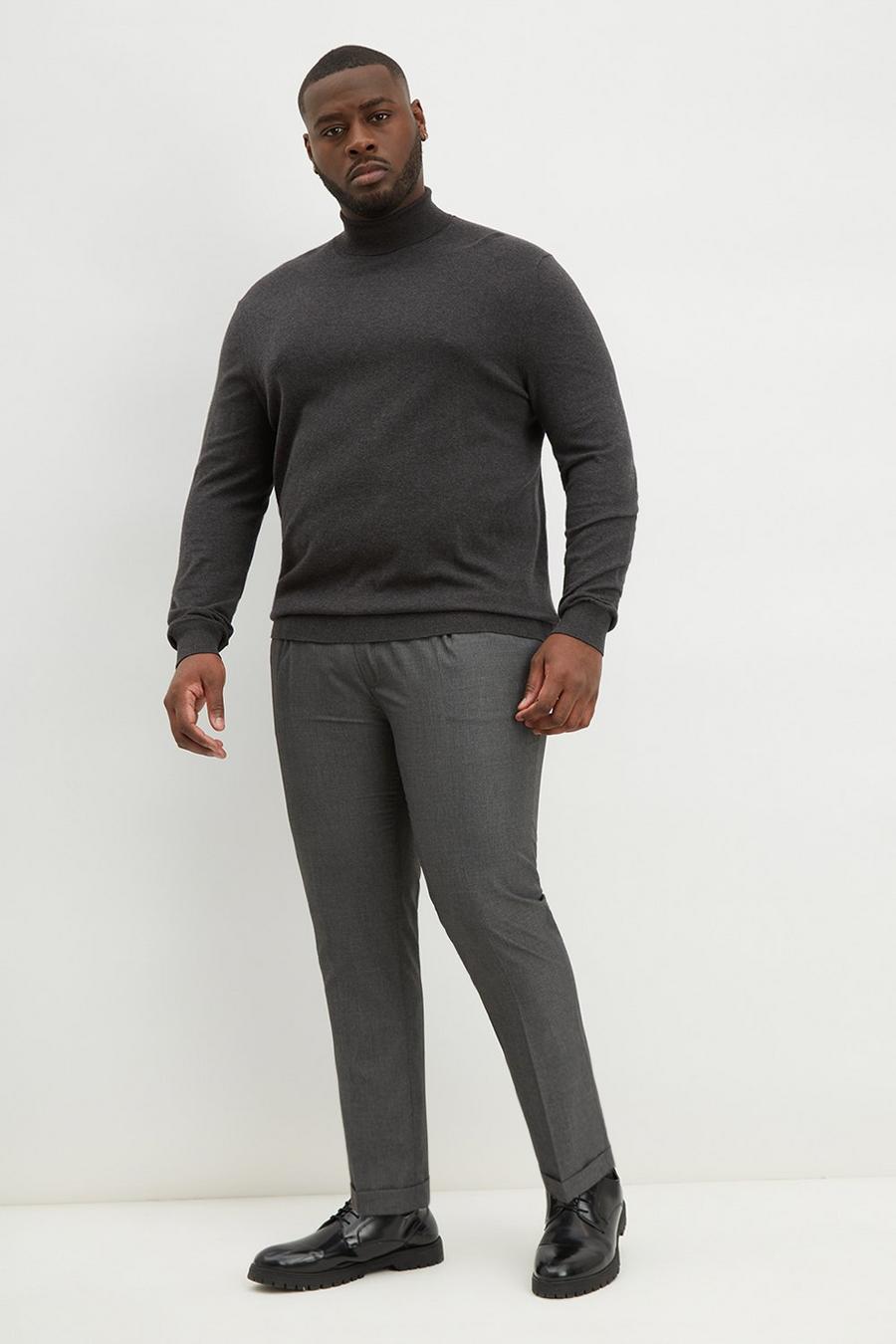 Plus And Tall Slim Grey Texture Pleat Trouser