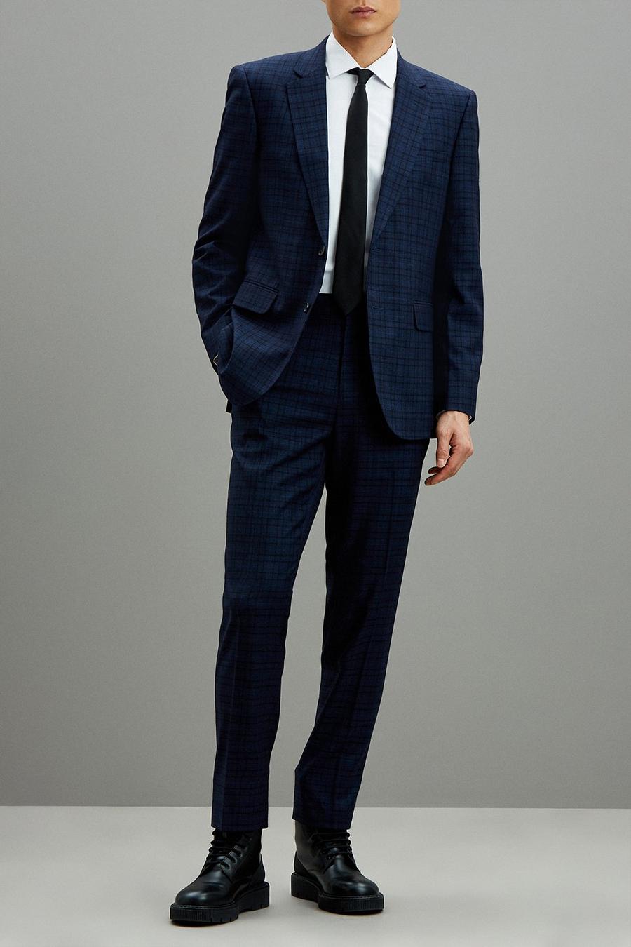 Tailored Fit Navy Multi Check Two-Piece Suit