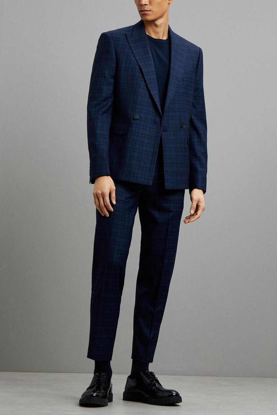 Navy Multi Check Skinny Fit Two-Piece Suit