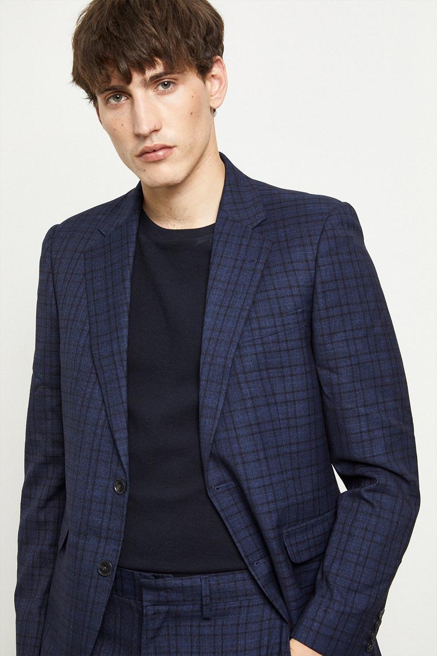 Slim Fit Navy Multi Check Two-Piece Suit