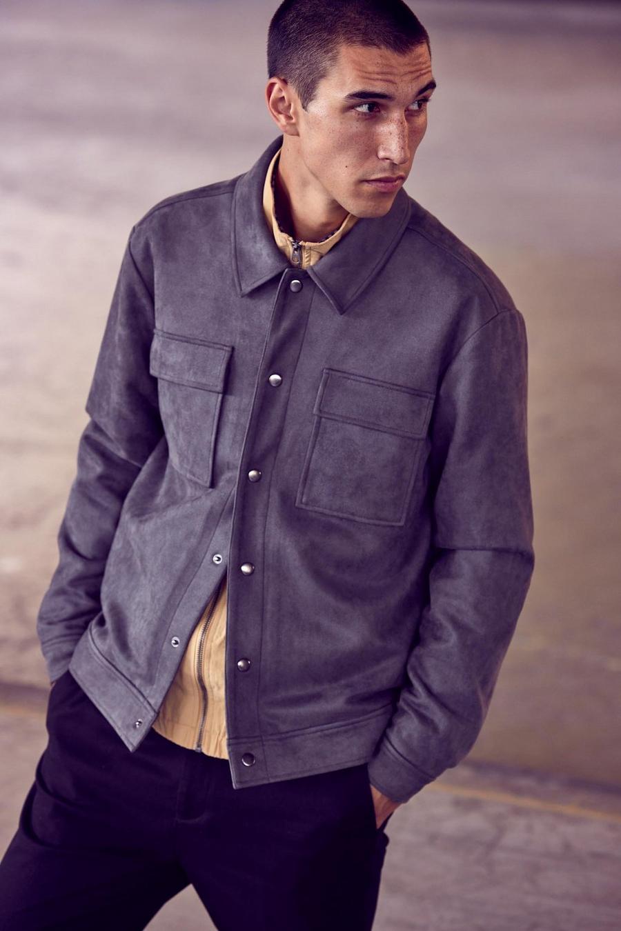Regular Fit Faux Suede Snap Overshirt