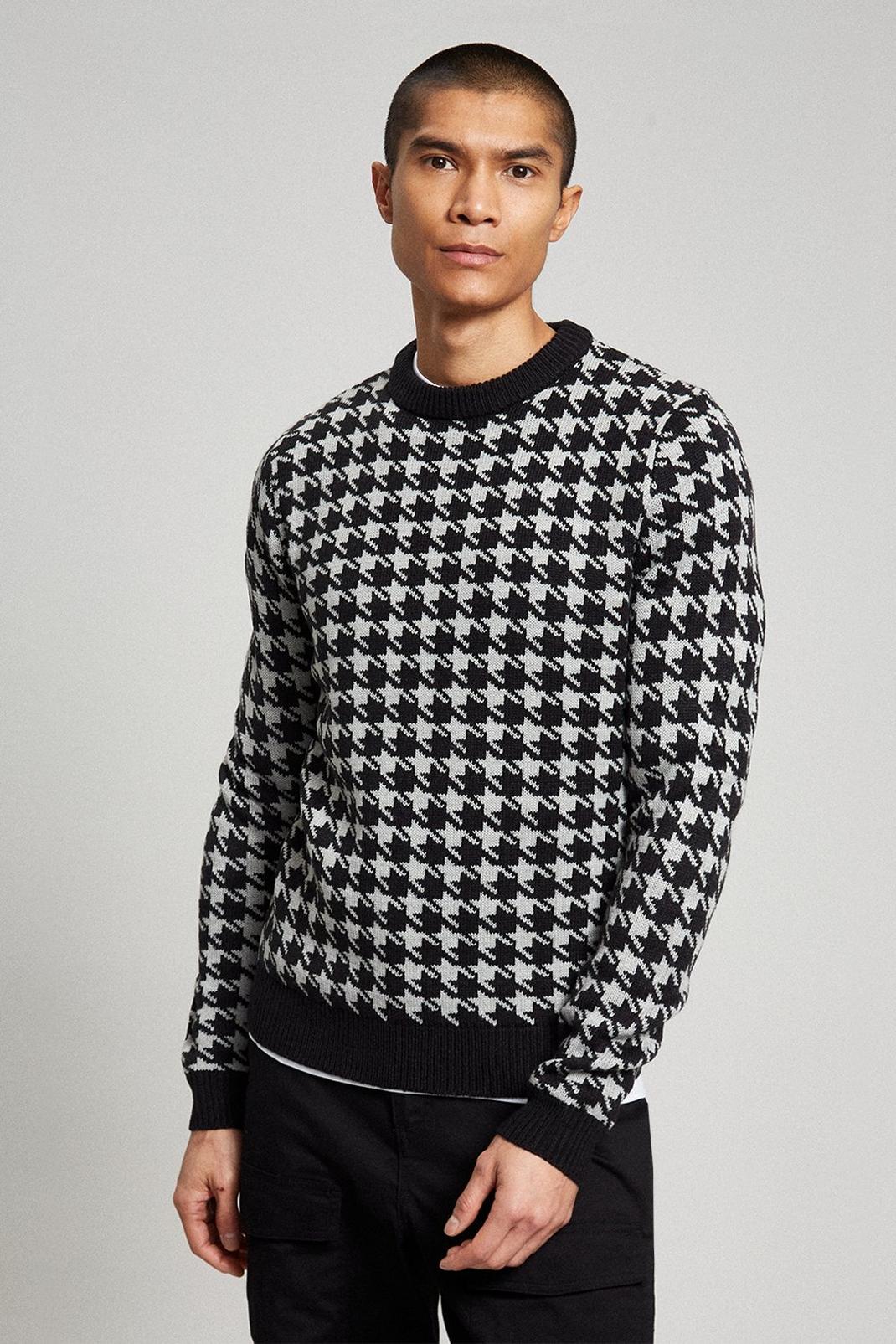 105 Dogtooth Crew Neck Knitted Jumper image number 1