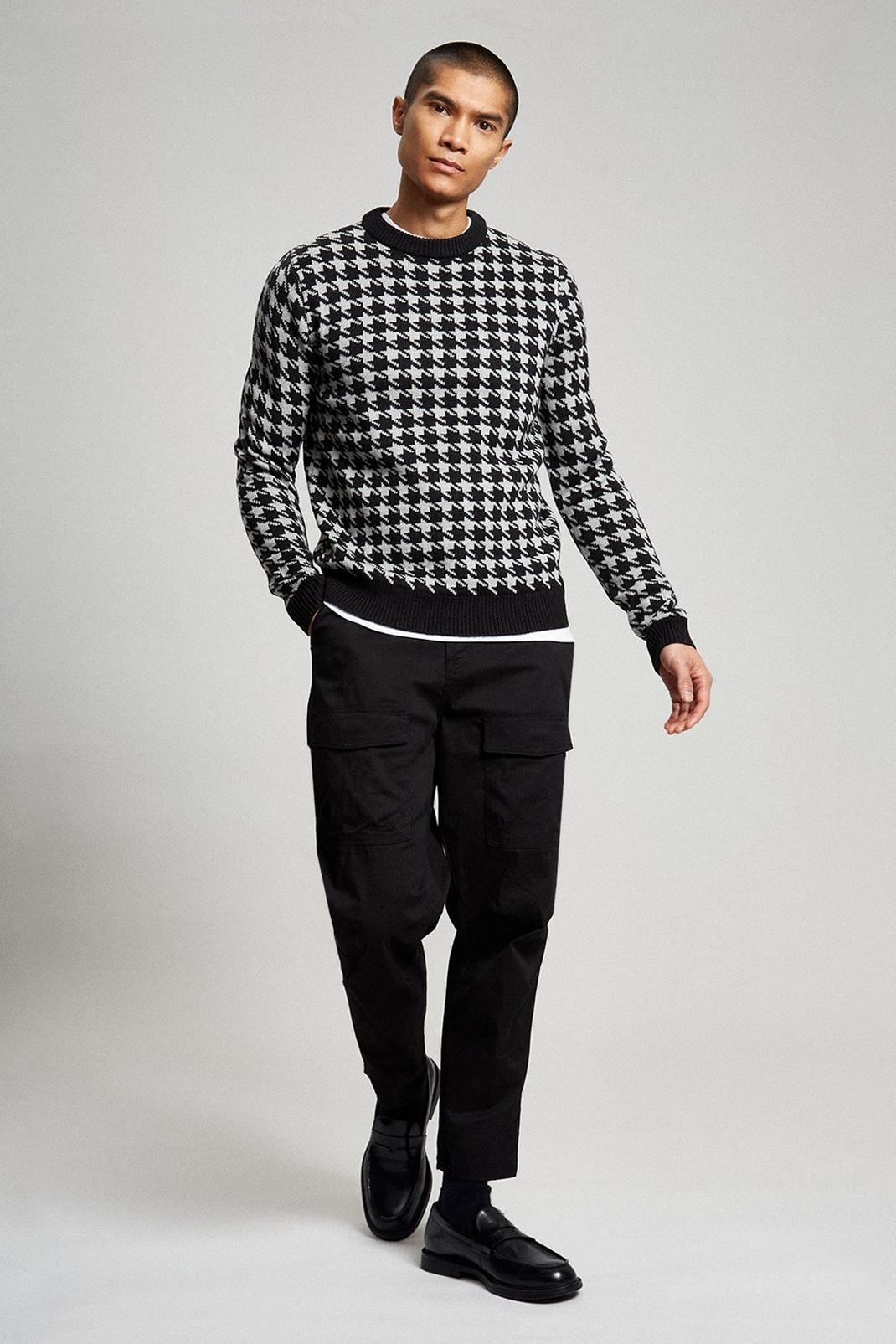 105 Dogtooth Crew Neck Knitted Jumper image number 2