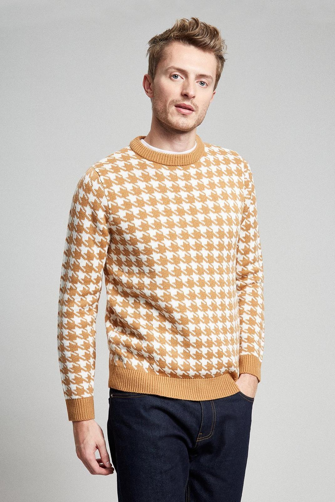 124 Dogtooth Crew Neck Knitted Jumper image number 1