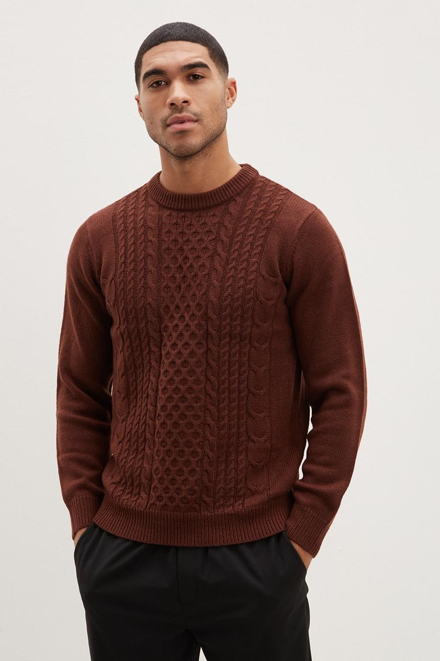Placement Front Cable Knit Crew Neck